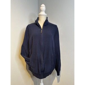 Tasso Elba Mens Navy Cotton Long Sleeve Knit Full Zip Cardigan Sweater Large